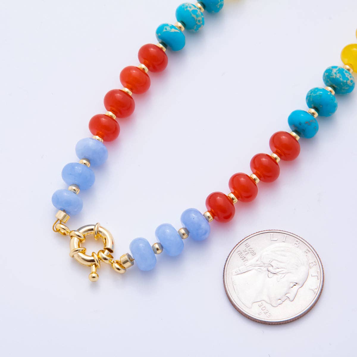 18K Gold Filled Colorful Candy Gemstone Rondelle Bead Chain Necklace 17.5 Inch with Extender | WA-3318