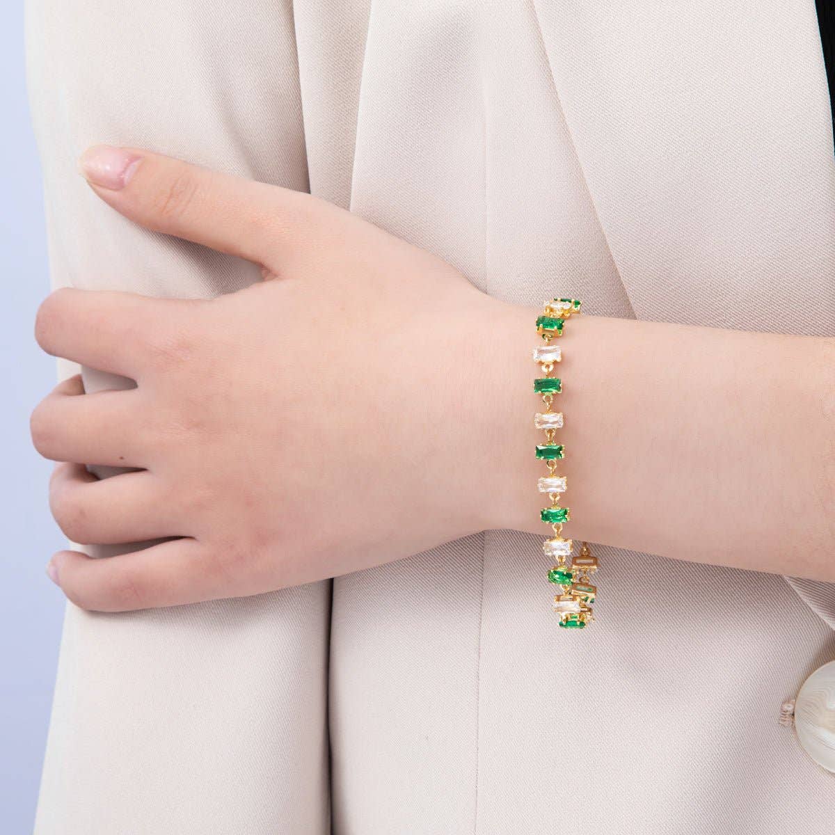 18K Gold Filled 9mm Multicolor Baguette CZ Tennis Chain 7 Inch Bracelet | WA-04218 ~ WA-04220