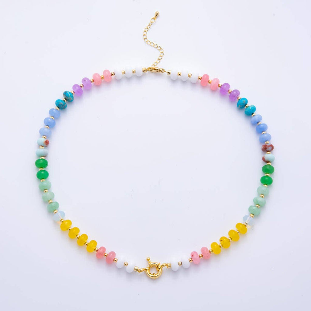 18K Gold Filled Colorful Candy Gemstone Rondelle Bead Chain Necklace 17.5 Inch with Extender | WA-3318