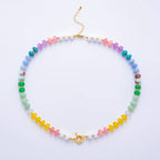 18K Gold Filled Colorful Candy Gemstone Rondelle Bead Chain Necklace 17.5 Inch with Extender | WA-3318