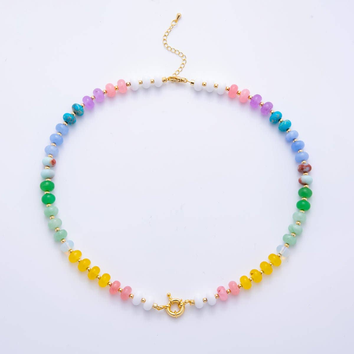 18K Gold Filled Colorful Candy Gemstone Rondelle Bead Chain Necklace 17.5 Inch with Extender | WA-3318