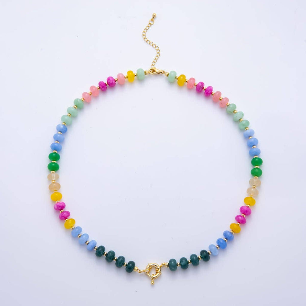 18K Gold Filled Colorful Candy Gemstone Rondelle Bead Chain Necklace 17.5 Inch with Extender | WA-3318