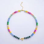 18K Gold Filled Colorful Candy Gemstone Rondelle Bead Chain Necklace 17.5 Inch with Extender | WA-3318