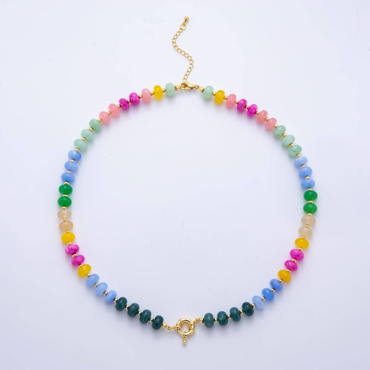 18K Gold Filled Colorful Candy Gemstone Rondelle Bead Chain Necklace 17.5 Inch with Extender | WA-3318