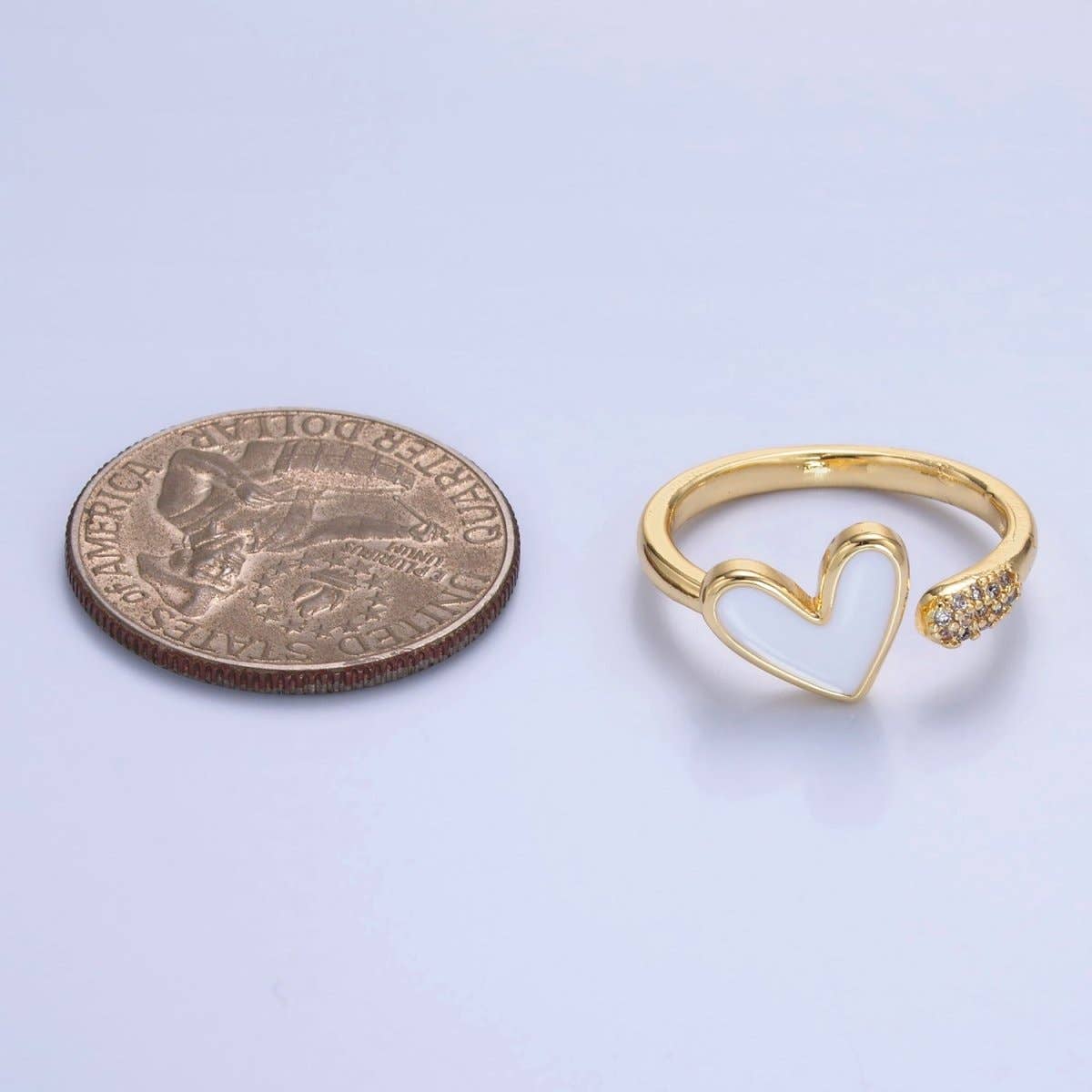 24K Gold Filled Heart White Enamel Micro Paved CZ Wrap Ring | O729