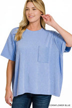 ` Corded Rib Short Sleeve Front Pocket Top  Zenana