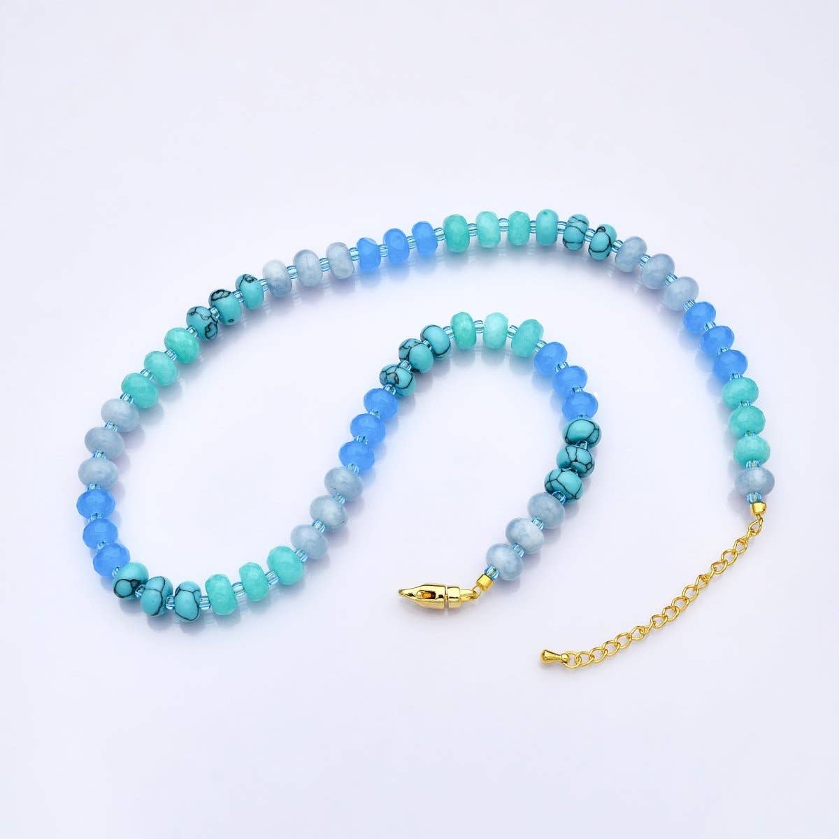 18K Gold Filled Blue Gradient Rondelle Gemstone 18 Inch Necklace | WA-3307