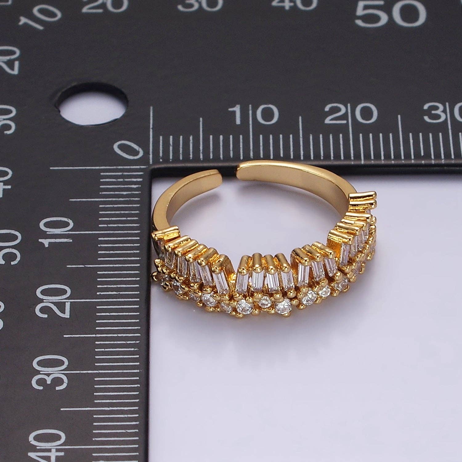 14K Gold Filled Clear Baguette CZ Lined Adjustable Ring O607