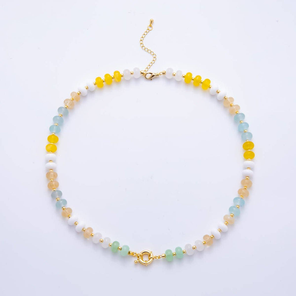 18K Gold Filled Colorful Candy Gemstone Rondelle Bead Chain Necklace 17.5 Inch with Extender | WA-3318