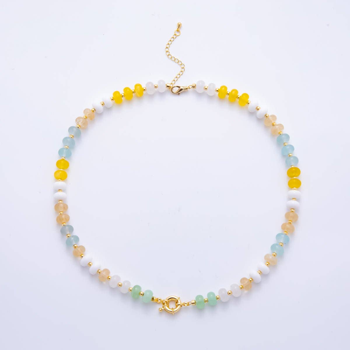 18K Gold Filled Colorful Candy Gemstone Rondelle Bead Chain Necklace 17.5 Inch with Extender | WA-3318