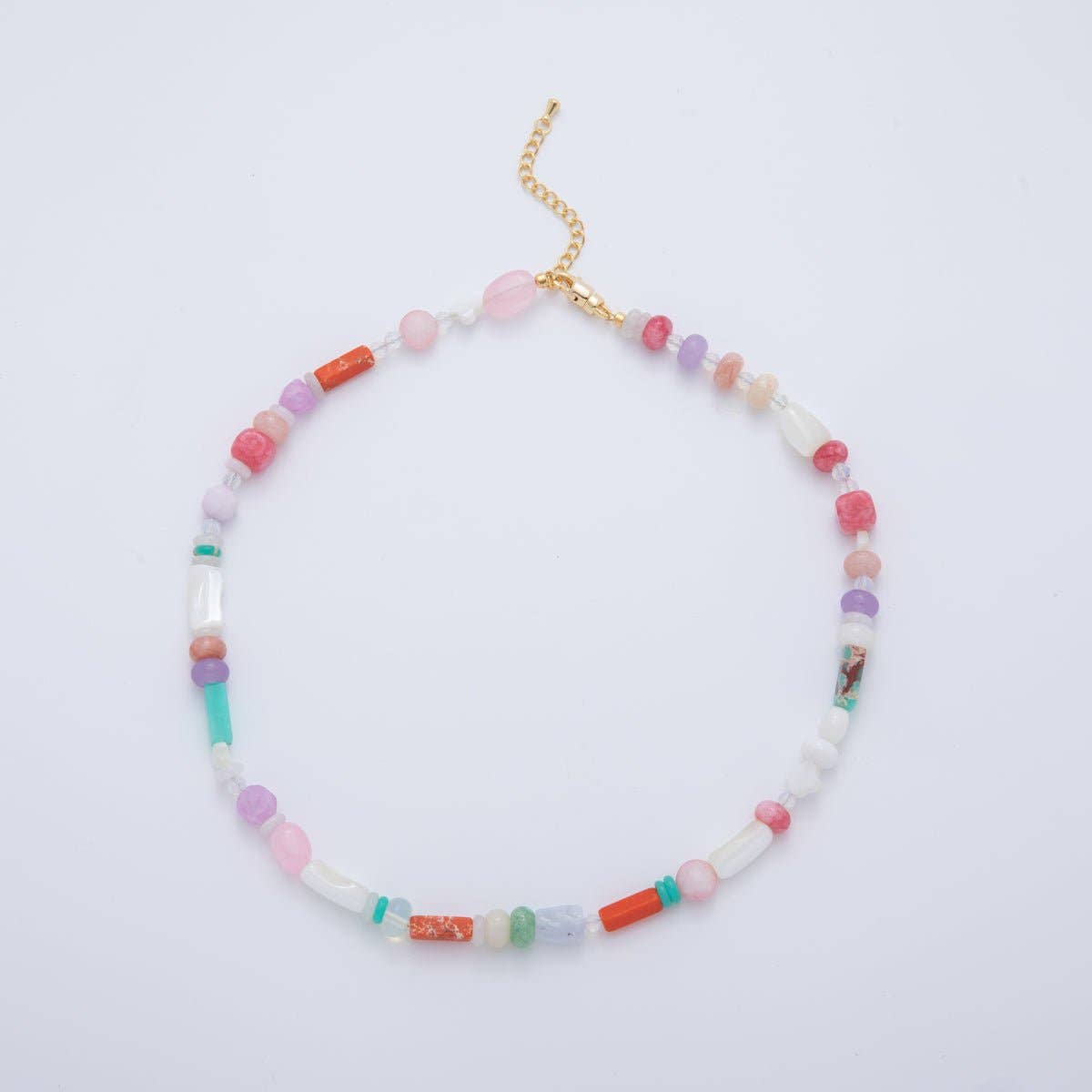 18K Gold Filled Splashed Earth & Sky Toned Color Colorful Gemstone Chain Rondelle Bead Necklace 17.3 Inch with Extender | WA3302 - WA3315