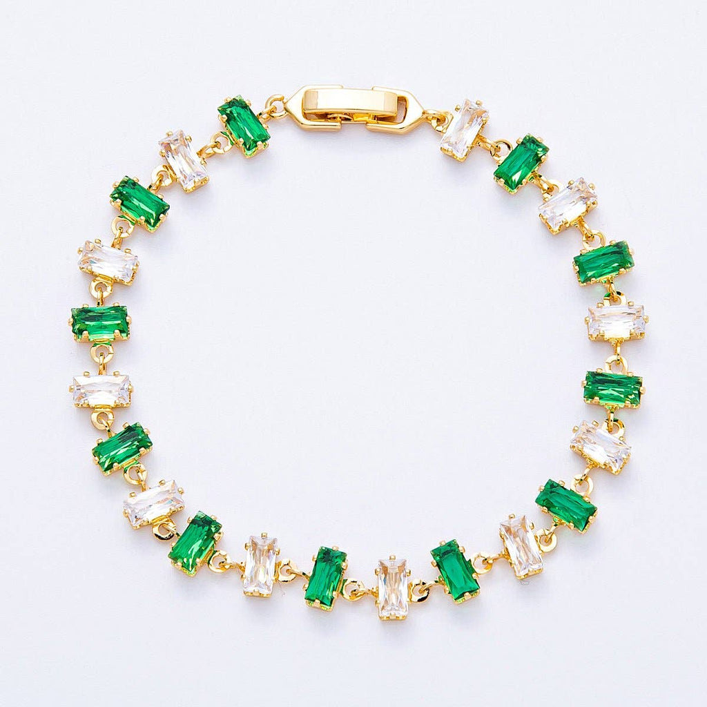18K Gold Filled 9mm Multicolor Baguette CZ Tennis Chain 7 Inch Bracelet | WA-04218 ~ WA-04220