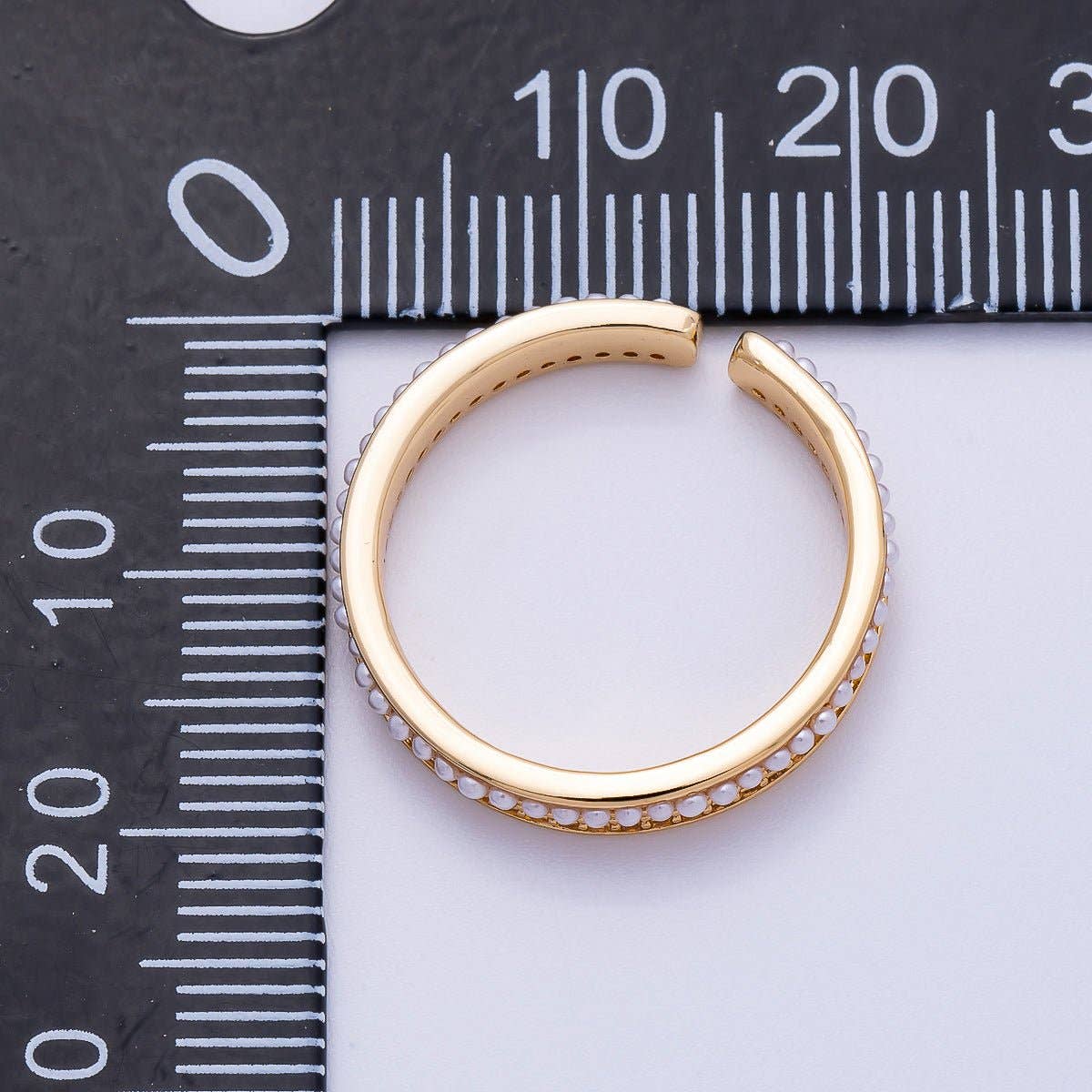 16K Gold Filled Shell Pearl Micro Paved CZ Double Lined Ring | Rings-00063