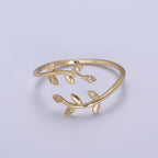 Micro Pave CZ Crystal Gold Minimalist Olive Vine Ring