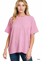 ` Corded Rib Short Sleeve Front Pocket Top  Zenana