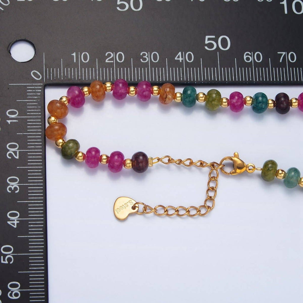 24K Gold Filled Multicolor Agate Shell Pearl Bead 16 Inch Necklace | WA-2644